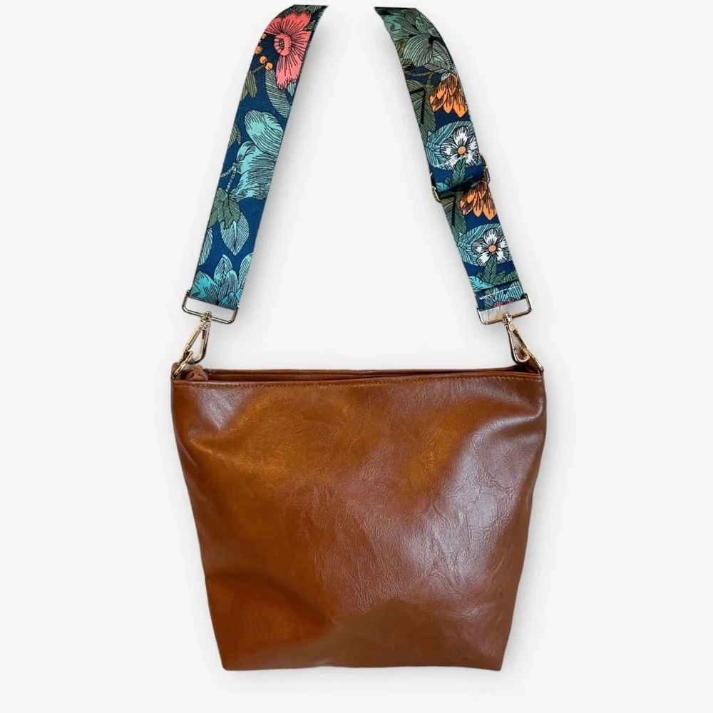 Brown Medium Size Faux Leather Zipper Hobo Handbag